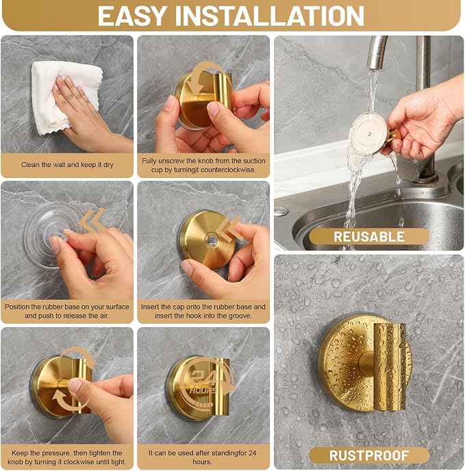 Large Suction Cup Hooks, Heavy Duty 15lb Holds Towel & Robe, No-Drill Shower - Image 6