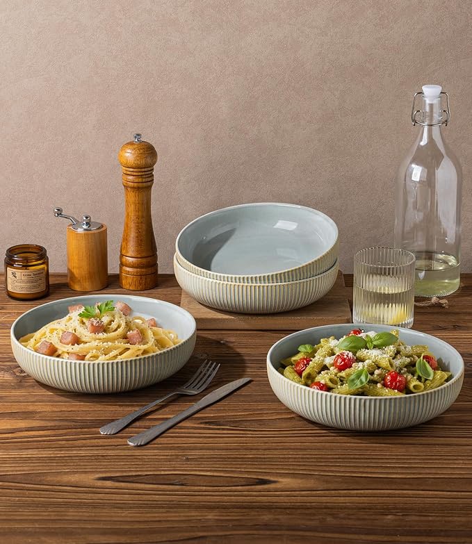 8.5" Ceramic Pasta Bowls Set of 4, Salad Bowls | Versatile Serving Bowls - Image 4