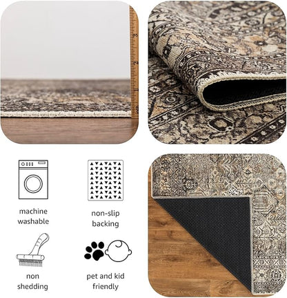 Keen Home Design 6x9 Rug - Machine Washable Area Rug with Non-Slip Backing, Ideal for Living Room, Dining Room, Bedroom - Vintage, Easy Clean, Durable, Low Pile Rug - (6' x 9')