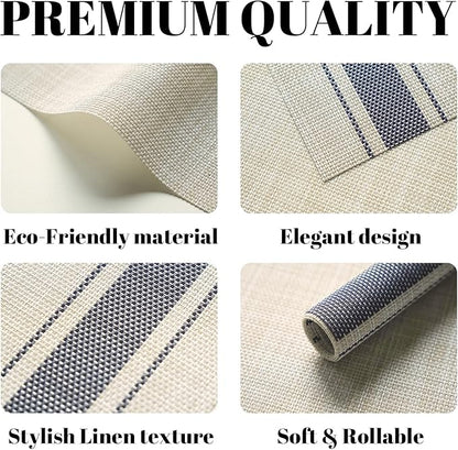 Placemats Set of 12 Vinyl/Plastic Woven Place Mats for Kitchen Table Indoor/Outdoor Washable Placemat Wipeable Dining Table Mats (Khaki Blue,12)
