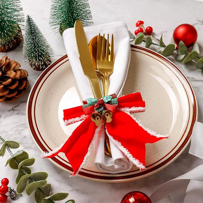 wonlex Christmas Napkin Rings Set of 6, Butterfly Handmade Napkin Ring Table - Image 3