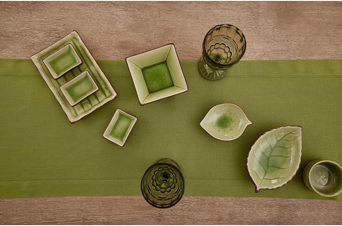 Solino Home 100% Pure Linen Table Runner Avocado Hemstitch, 14 x 108 in | - Image 3