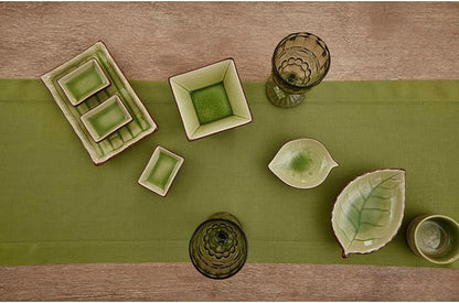 Solino Home Linen Avocado Green Hemstitch Table Runner 60 Inches - 100% Pure Linen Small Table Runner 14 x 60 Inch for Dresser and Coffee Tables, Spring, Easter, St Patricks Day - Classic Hemstitch