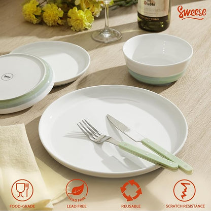 Sweese Plates and Bowls Sets, 18 Pieces Modern Porcelain Dinnerware Set - Image 3