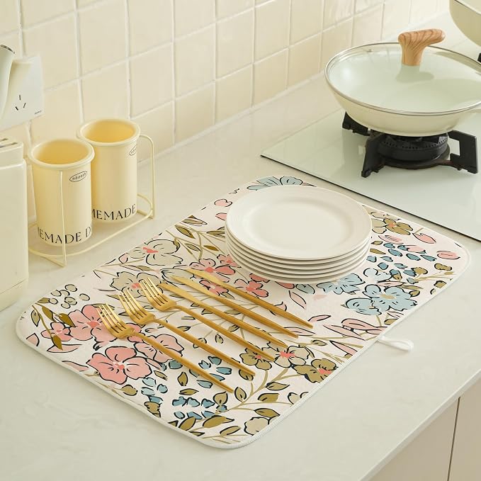 Spring Pink Floral Dish Drying Mat - Image 3