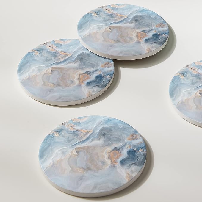 Set of 6 Abstract Blue Marble Coasters - Image 6