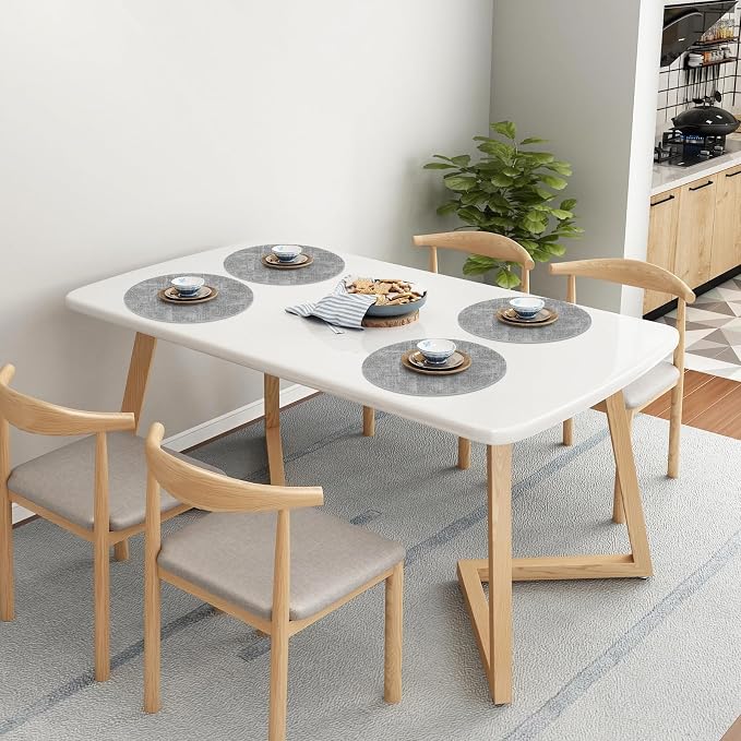 Homaxy Round Faux Leather Placemats and Coasters, Light Grey | Washable - Image 9