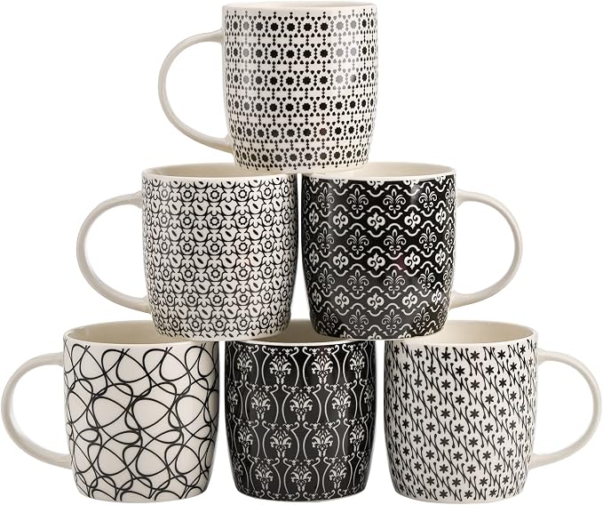 Okllen 6 Pack 11.5 Oz Coffee Mugs Geometric Textured, Ceramic Coffee Mugs by Okllen