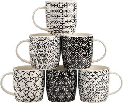 Okllen 6 Pack 11.5 Oz Coffee Mugs Geometric Textured, Ceramic Coffee Mugs by Okllen