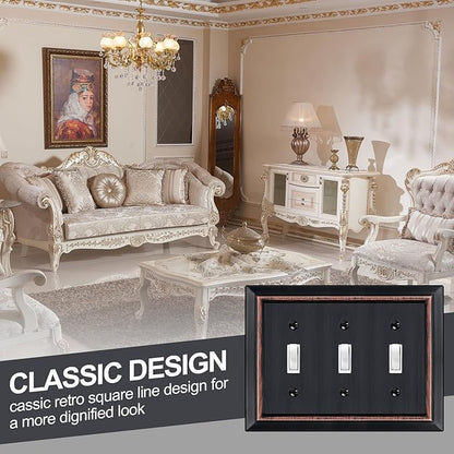 Metal Wall Plate for Electrical Outlets, Decorative Aged Bronze Switch Plates Outlet Cover, Light Switch Cover Plate, 3-Gang Wall Plates (Triple Toggle, 1 Pack)