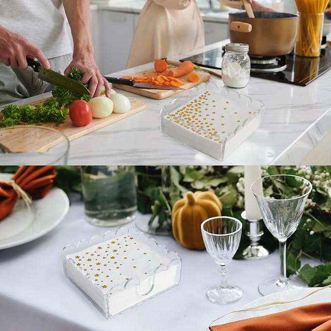2 Pack Acrylic Cocktail Napkin Holder Crystal Clear Scalloped Tray - Image 5