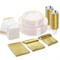 BESTVIP 175PCS Clear Gold Disposable Dinnerware Set for 25 Guests, Plastic Plates for Party, Wedding, Christmas, Include: 50Plastic Plates, 25 Gold Silverware, 25 Cups, 25 Napkins
