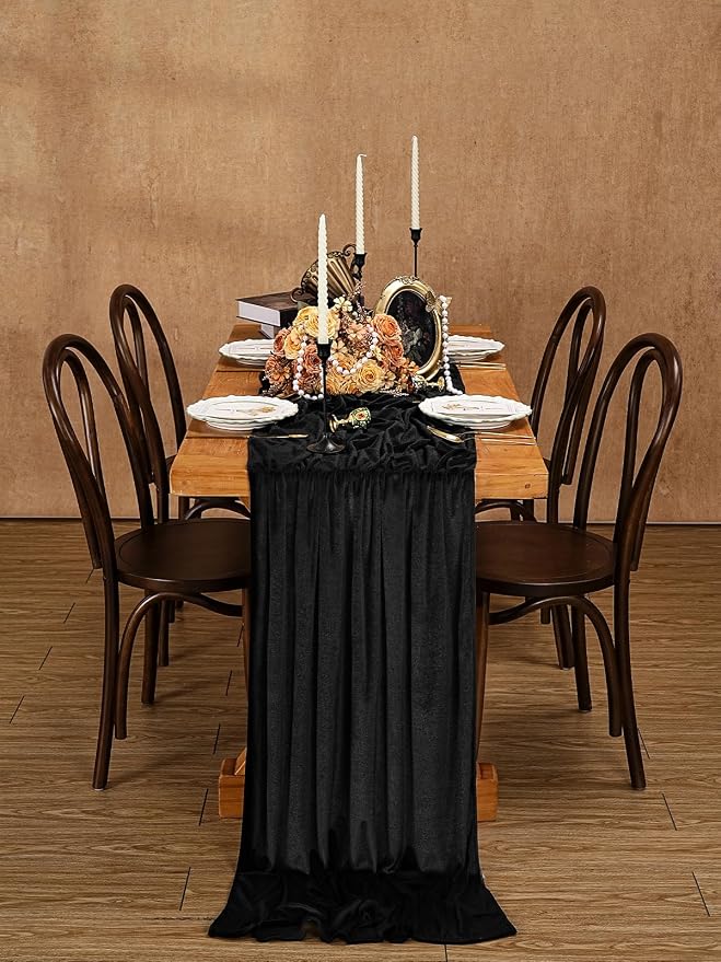 Black Velvet Table Runner 29x120 Inch Luxury Retro Halloween Runners | 5 Pieces by SoarDream