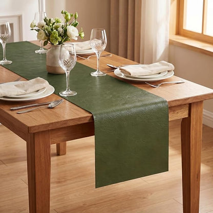 Artoid Mode Olive Green Double Sided Vinyl Faux Leather Table Runner, Seasonal - Image 4