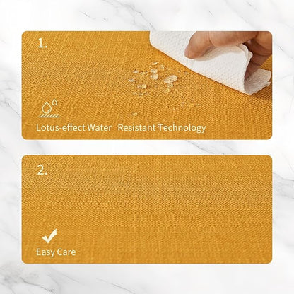 BALCONY & FALCON Placemats Set of 6 Faux Linen Cloth Place Mats Washable Waterproof Wrinkle Resistant Table Placemats for Dining Kitchen Farmhouse Indoor & Outdoor Use(Golden, 13.8”x 17.7”