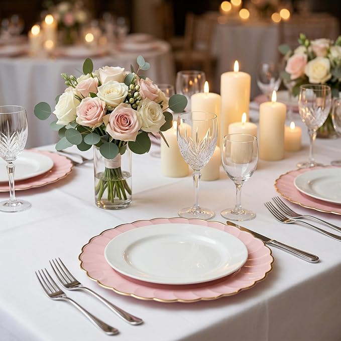 13 Inch Pink Scalloped Charger Plates - Image 8