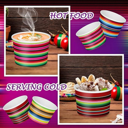 CHENGU 60 Pcs Mexican Stripes Snack Cups 9 oz Disposable Mexican Stripes Ice - Image 3