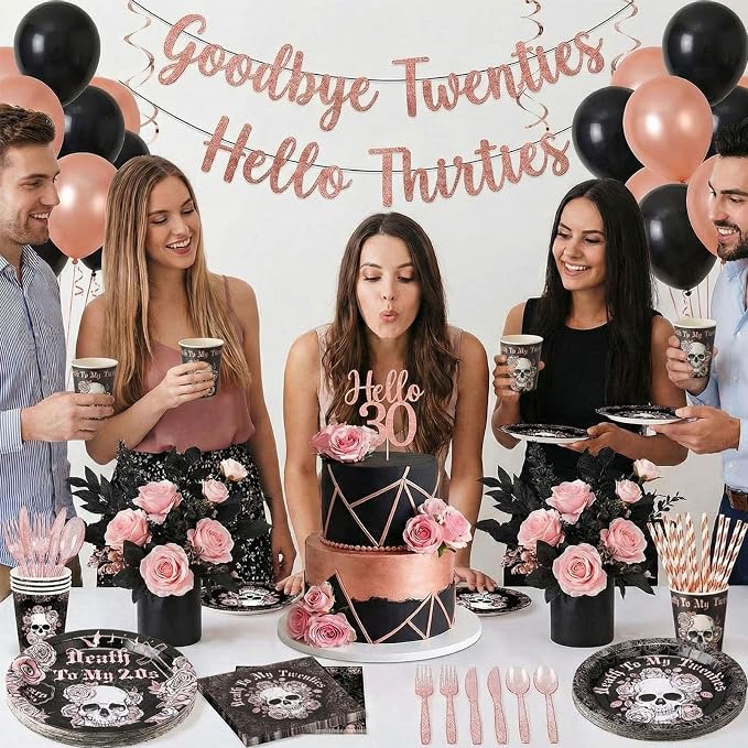 450 Pcs Death to My 20s Tableware Set Decorations, Serves 50 | Rose Gold Black - Image 5