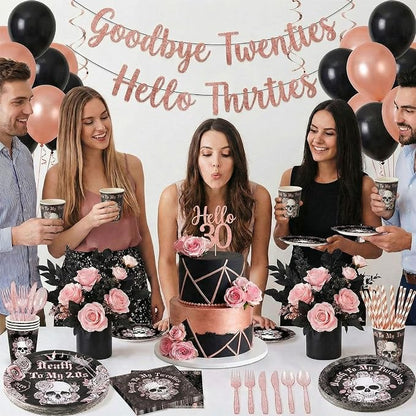 450 Pcs Death to My 20s Tableware Set Decorations, Serves 50 | Rose Gold Black - Image 5