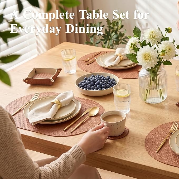 Woven Faux Leather Oval Placemats Set of 4/6 - Image 3