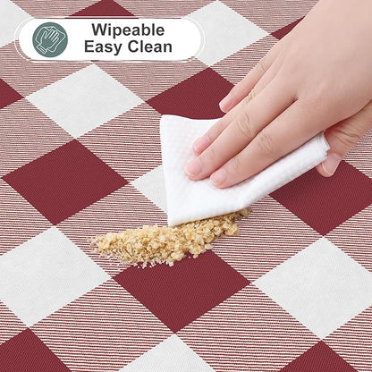 misaya Rectangle Waterproof Vinyl Table Cloth, Buffalo Flannel Backed Tablecloth, Wipeable Plastic Table Cover for Valentine's Day, Dinner, Kitchen, Outdoor (52" x 70", Burgundy and White)