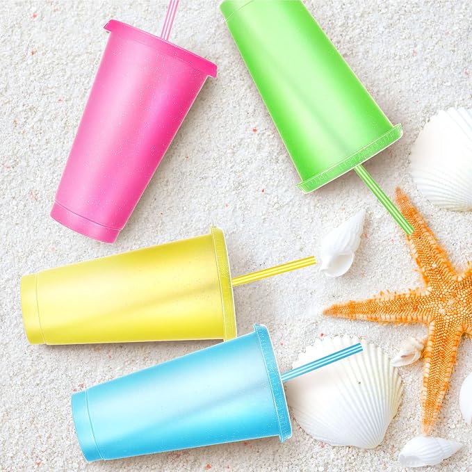 Honeydak 100 Pack Tumbler with Straw and Lid Bulk Glitter Plastic Cups Water - Image 2