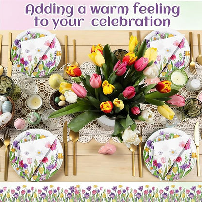 Funnymoom 250 Pcs Tulip Floral Paper Plates and Napkins Spring Party Supplies - Image 5