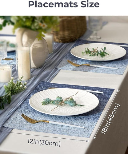 Leetaltree Gradient Blue Woven Placemats Set of 4 - Heat Resistant Non-Slip Place mats for Dining Table, Washable Durable PVC Vinyl Woven Table Mats(Gradient Blue, 4)