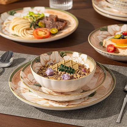 Ceramic Dinnerware Set, Floral Plates and Bowls Sets, Microwave & Dishwasher - Image 2