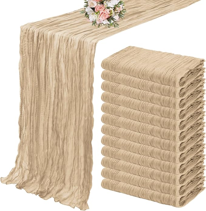 YMHPRIDE 12 Pack Cheesecloth Table Runner 35x120in Beige Table Runner | Boho by YMHPRIDE