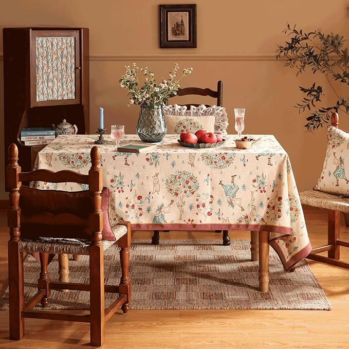 patdrea Designer Vintage Beige Rectangle Tablecloth,Italian Breathable Linen Trees Pattern Table Cloth,Decor Table Cover Cloth for Kitchen Dining,Christmas,Thanksgiving,55"x87"-Tatiana a