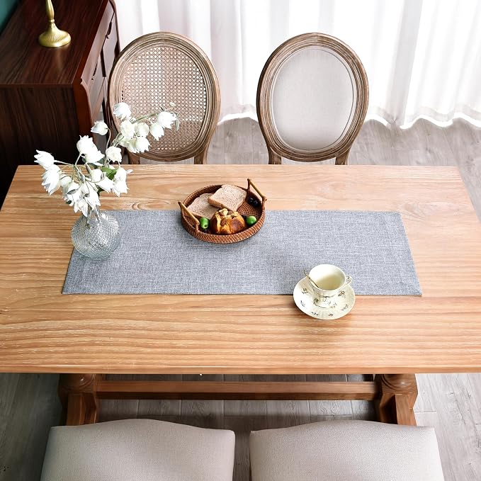NEWISHER Farmhouse Rustic Faux Linen Solid Grey Table Runner 13x36inch | Grey - Image 4