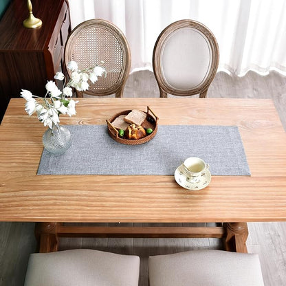 NEWISHER Farmhouse Rustic Faux Linen Solid Grey Table Runner 13x36inch | Grey - Image 4