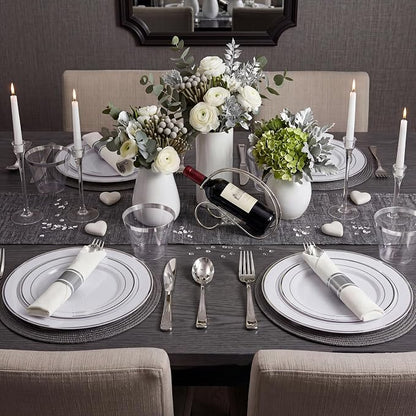 350Piece Silver Plastic Dinnerware Set - Image 4