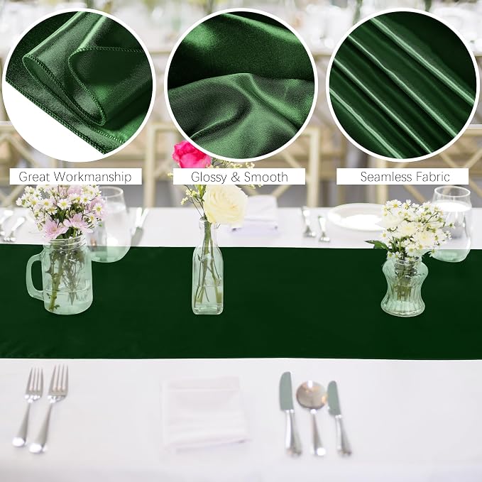 Aneco 12 Pack Satin Table Runner 12 x 108 Inch Forest Green Long Wedding Satin - Image 3