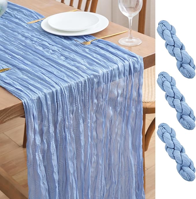 Asee'm 3pcs Light Blue Cheesecloth Table Runner Summer 10FT Gauze Rustic | Boho by Aseem