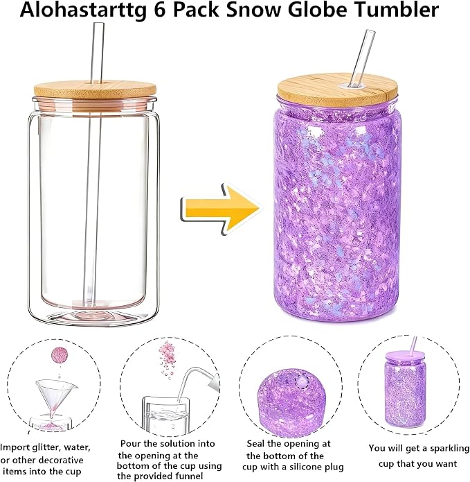 6 Pack Snow Globe Tumbler, Double Wall Plastic Reusable Cups - Image 5