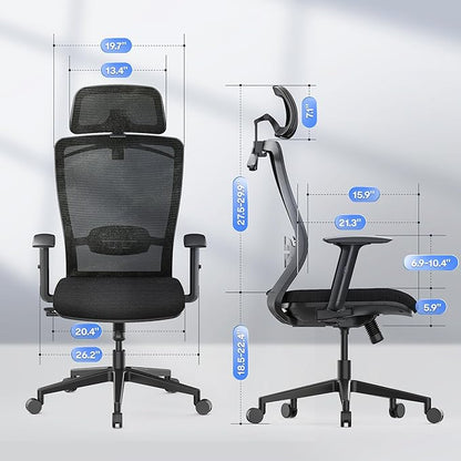 FLEXISPOT Ergonomic Office Chair, High Back Home Office Desk Chairs with Adjustable Lumbar Support, Armrests,90-130° Tilt Lock, Comfort Wide Cushion, Swivel Computer Gaming Chairs for Adults (Black)