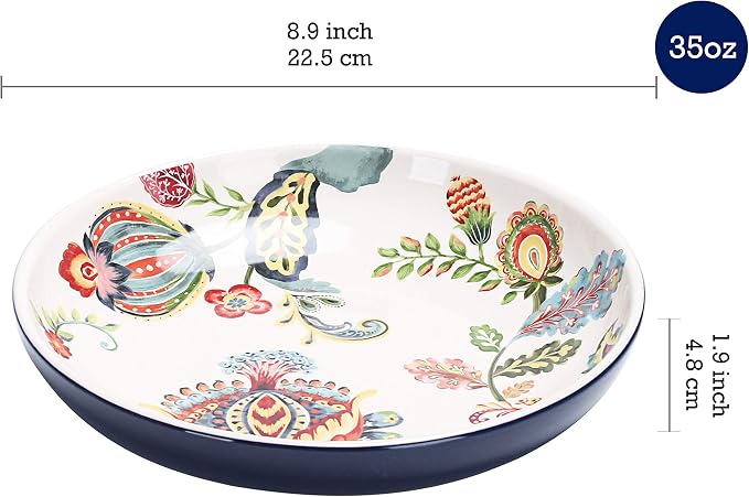 Bico Protea Cynaroides Pasta Bowls, 35oz Salad Bowl Set of 4, Large Ceramic - Image 2