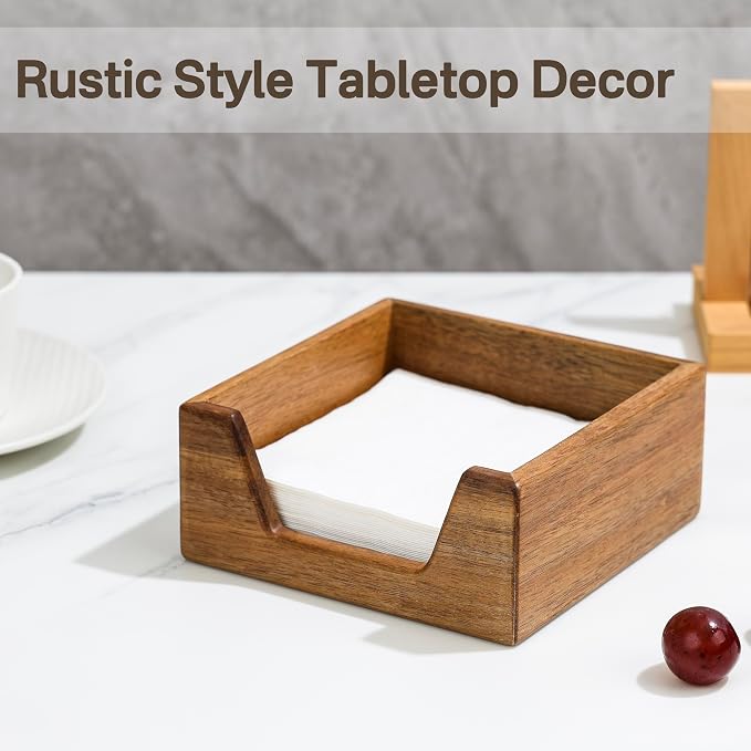 Cocktail Napkin Holder for 5.5 x 5.5 inch Napkin, Acacia Wood Napkin Holder | - Image 6
