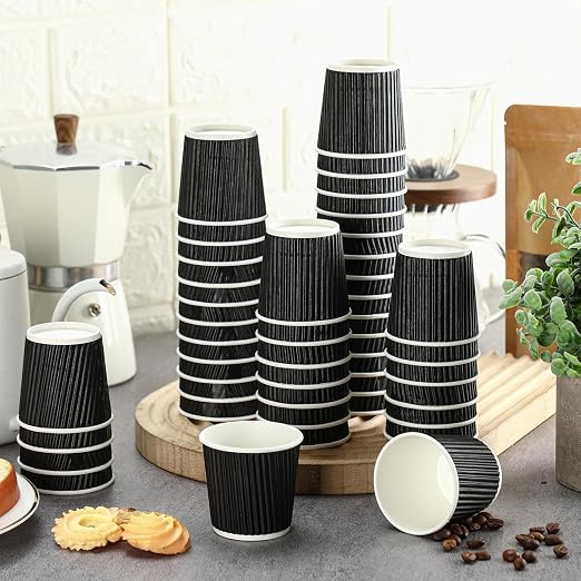 Yaomiao 200 Pcs 4 oz Disposable Espresso Coffee Cups Ripple Corrugated Paper - Image 3
