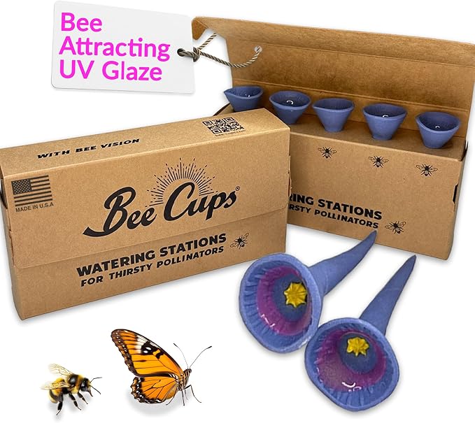 5 Pack, Bee Watering Station, 100% Handmade Porcelain, Bee and Butterfly Feeder by BeeCups