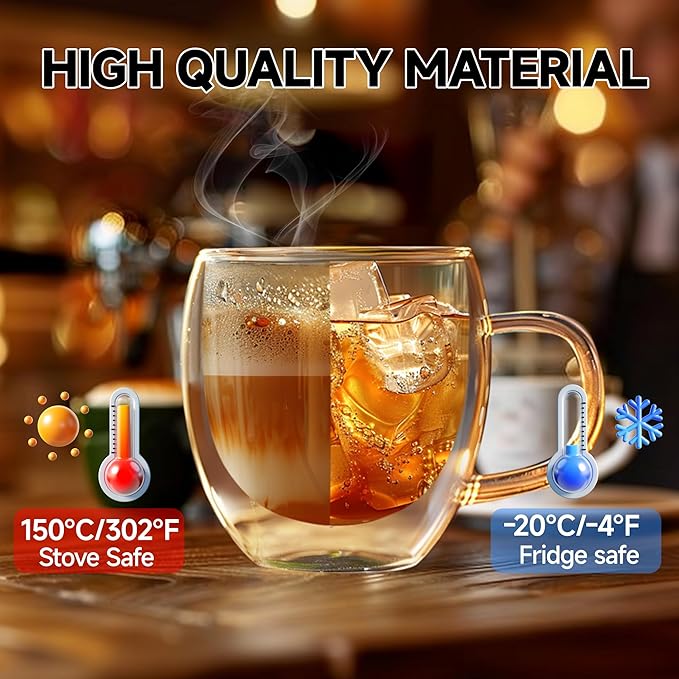 YMMIND Set of 4 Double Walled Glass Coffee Mugs 3 Ounces Insulated Layer Coffee - Image 2