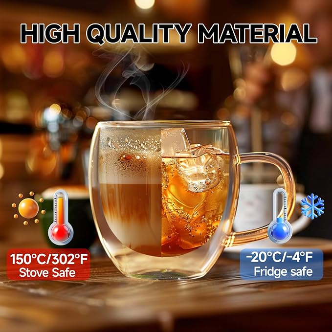 YMMIND Set of 2 Double Walled Glass Coffee Mugs 6 Ounces Insulated Layer Coffee - Image 3