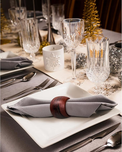Wooden Napkin Rings Set of 12 Handmade Napking Holders for Dining Tableware, Thanksgiving, Party, Table Décor (Rounded)
