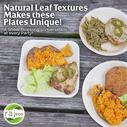 Raj Palm Leaf Plates [50-Pack] 10" Round Plates like Bamboo plates Disposable, Strong, Decorative Compostable Tableware for wedding, Lunch, Dinner, Birthday, Camping, Outdoor BBQ, Picnic…