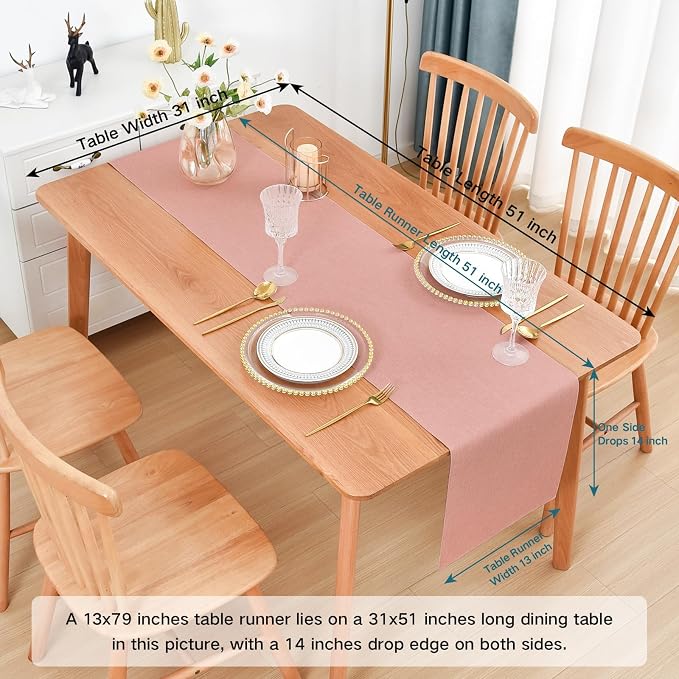 Faux Linen Table Runner Water Resistant 13 x 48 in, Coffee Table Runner - Image 2