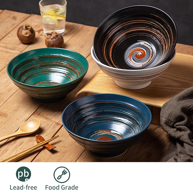 YUN TAO Ramen Bowl Set, 35 Oz Large Multicolor Ceramic Ramen Bowls Set of 4 - Image 7