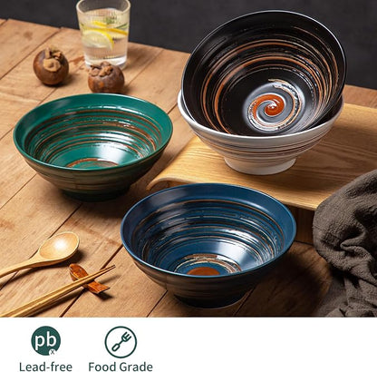 YUN TAO Ramen Bowl Set, 35 Oz Large Multicolor Ceramic Ramen Bowls Set of 4 - Image 7