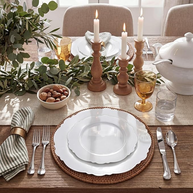 60pcs White Plastic Plates -10.25inch Baroque White Disposable Dinner Plates - Image 7